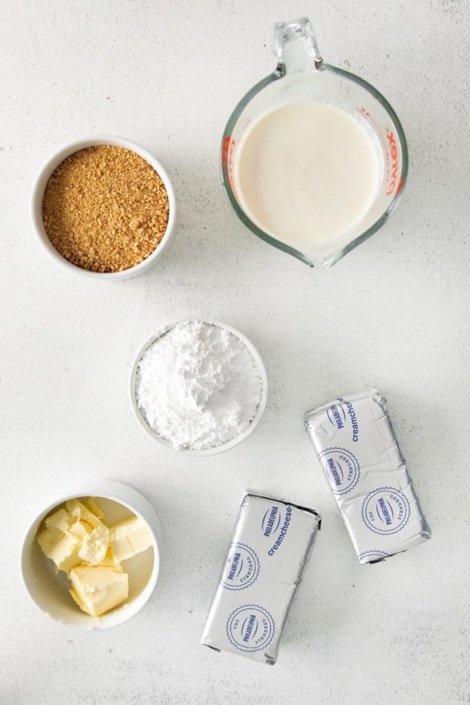 prepared ingredients for no-bake cheesecake