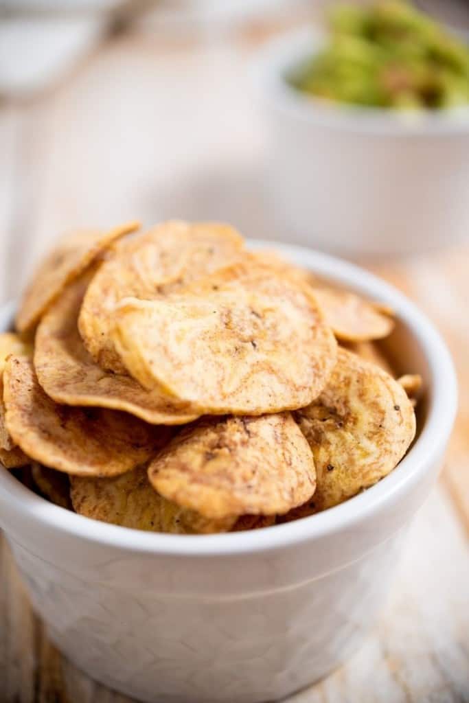 bowl full of air fryer plantain chips