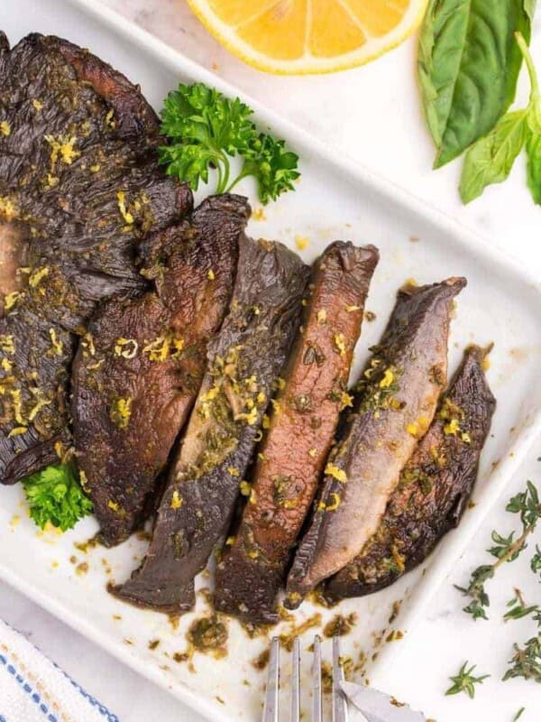 Slices of portobello mushroom cooked in air fryer