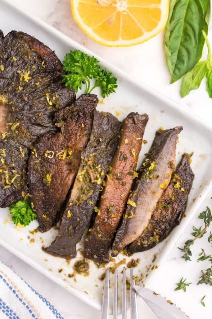 Slices of portobello mushroom cooked in air fryer