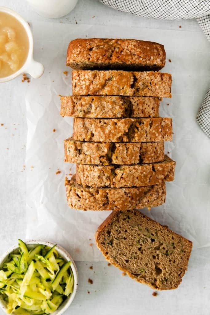 zucchini bread loaf cut into slices