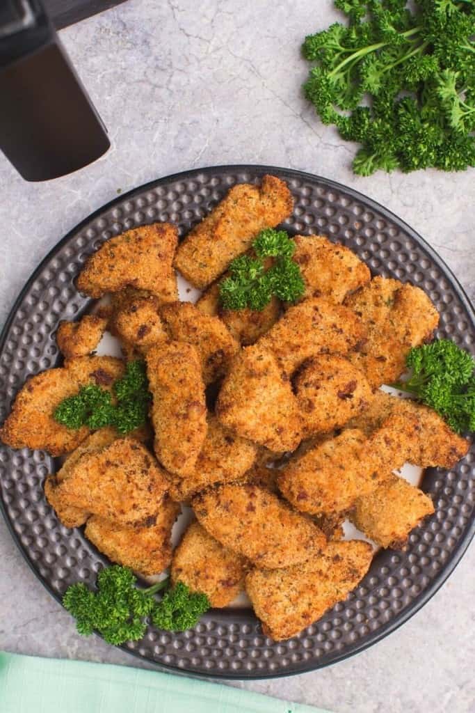 plate full of air fryer chicken nuggets