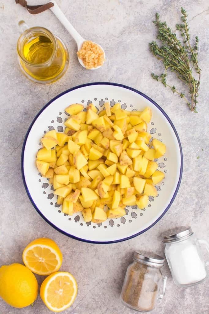 prepared ingredients for air fryer diced potatoes