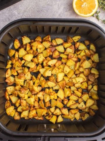 shake air fryer basket to mix up the diced potatoes