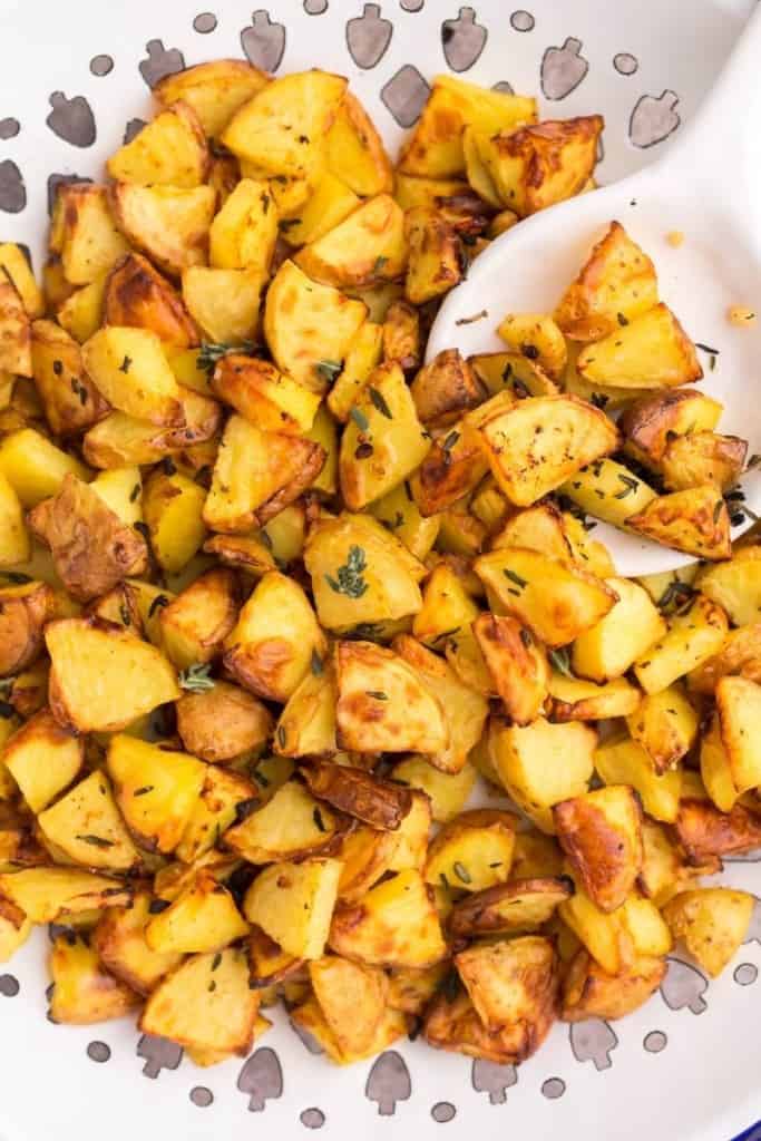 plate full of diced potatoes cooked in air fryer