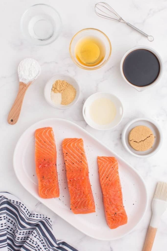 prepared ingredients for teriyaki salmon cooked in air fryer