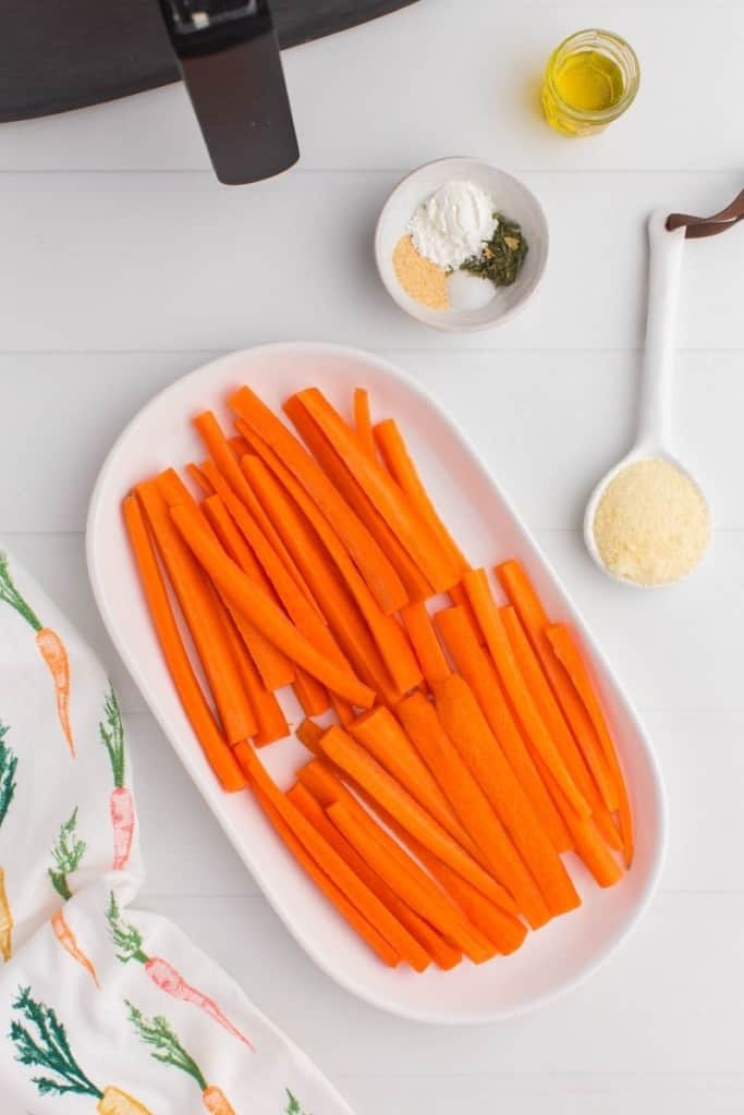 prepared ingredients for air fryer carrot fries