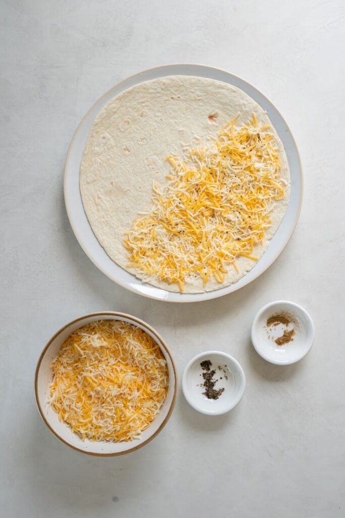 Ingredients needed to air fry a quesadilla.