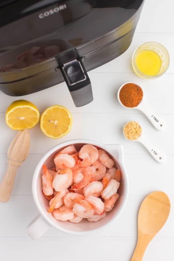 prepared ingredients for frozen shrimp in air fryer