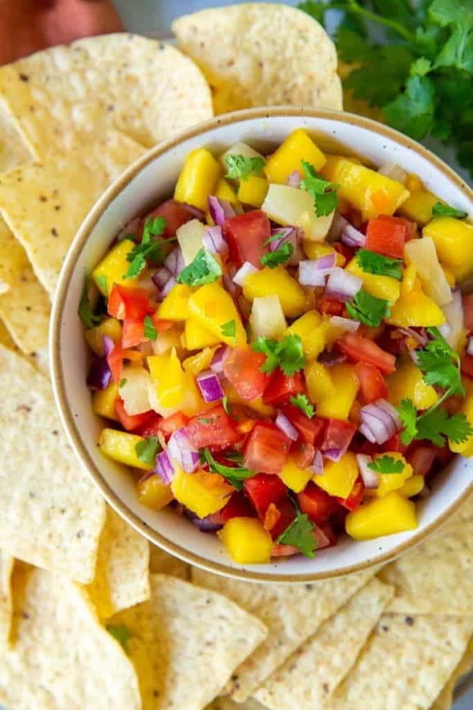 bowl of mango habanero salsa in bowl