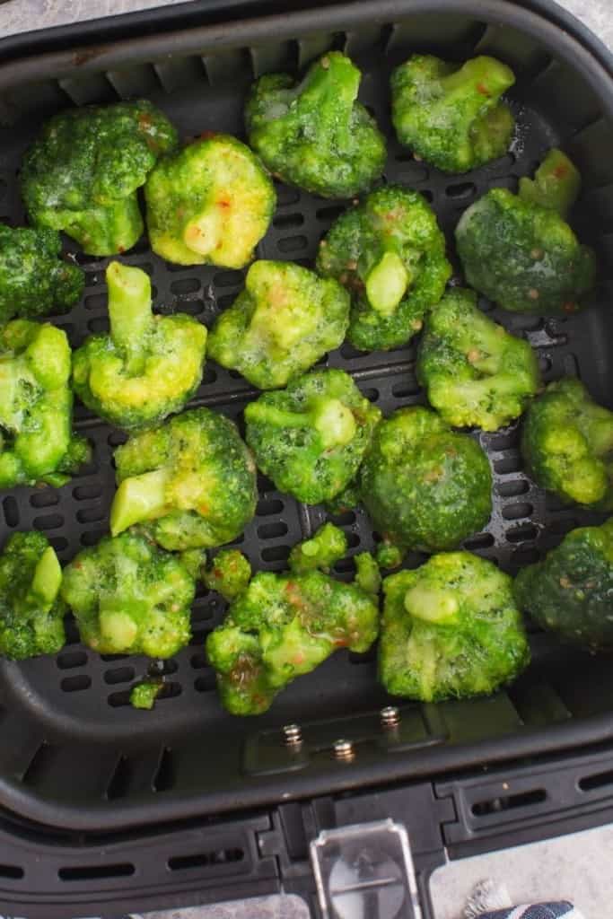 place frozen broccoli in single layer in air fryer