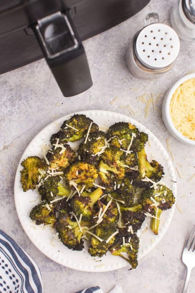 air fryer broccoli on white plate