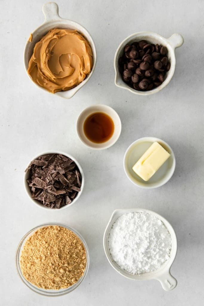 prepared ingredients for peanut butter balls with graham crackers