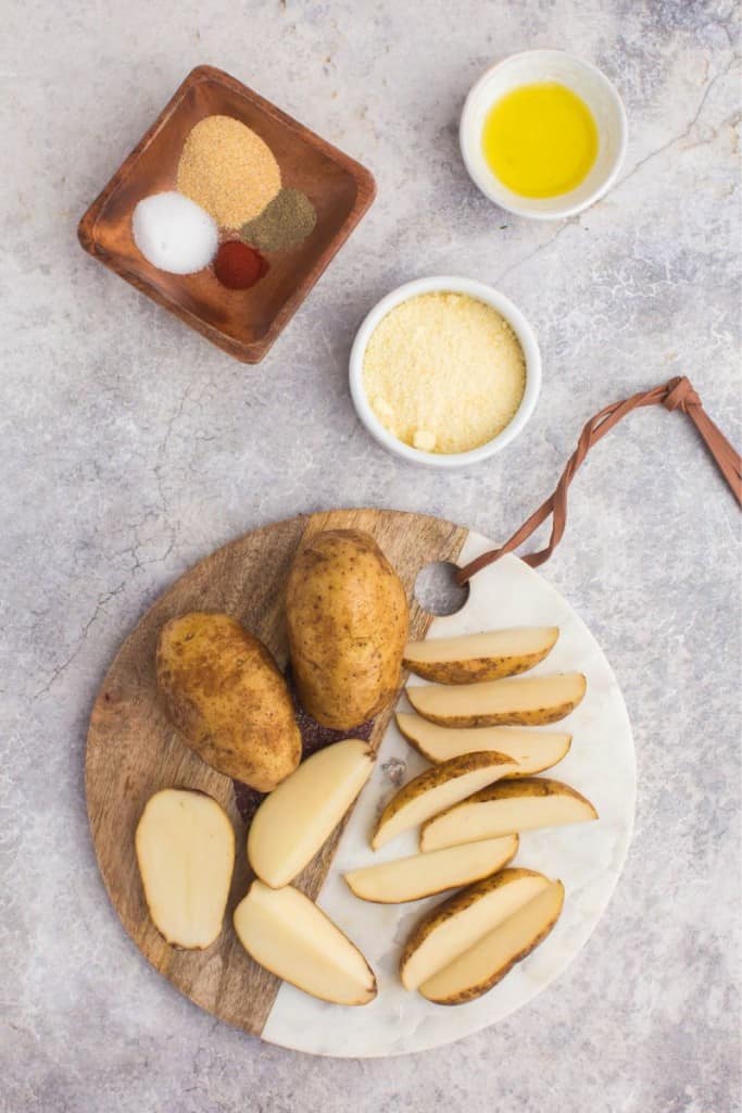 slicing potato into wedges