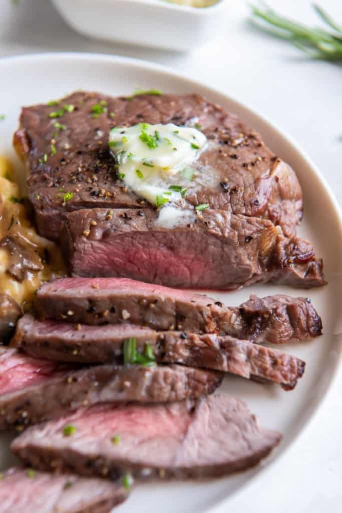 slices of air fried sirloin steak