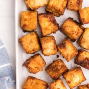 crispy air fryer tofu on a platter