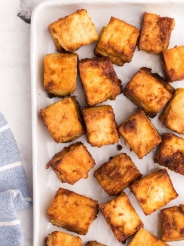 crispy air fryer tofu on a platter