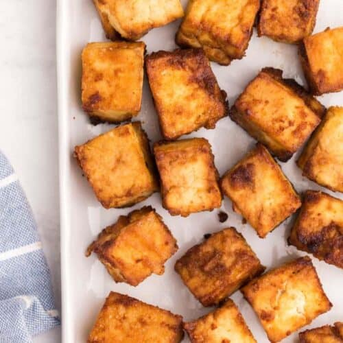 crispy air fryer tofu on a platter