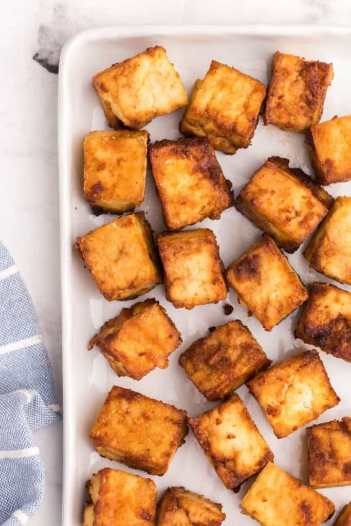 crispy air fryer tofu on platter