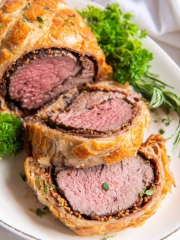 several slices of beef wellington