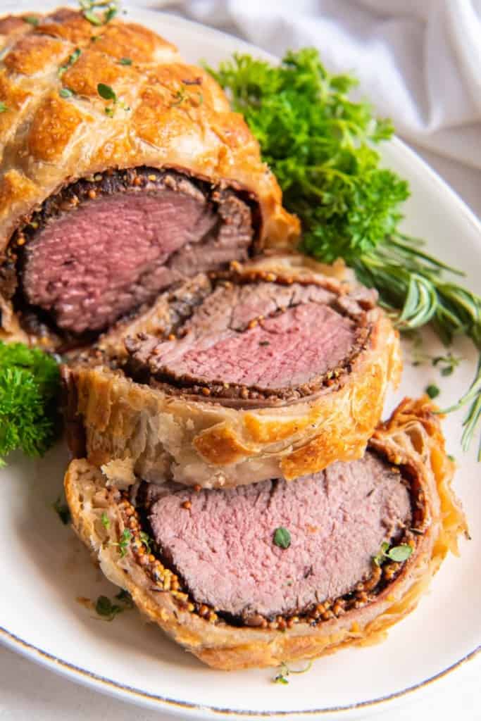 several slices of beef wellington