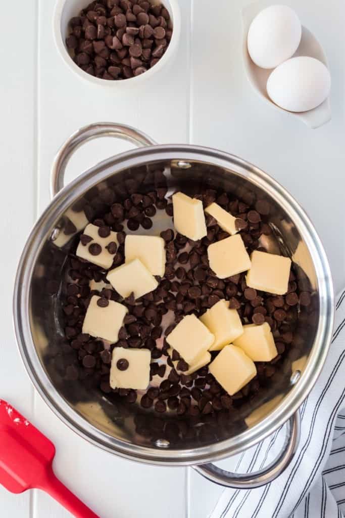 Butter and chocolate in a pan for cookies