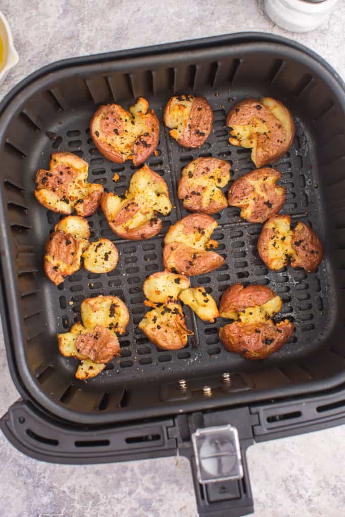 air fryer smashed baby potatoes in air fryer basket