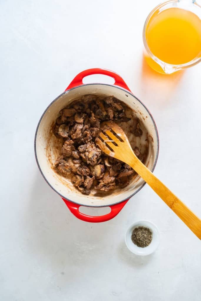 cooking mushrooms in pan