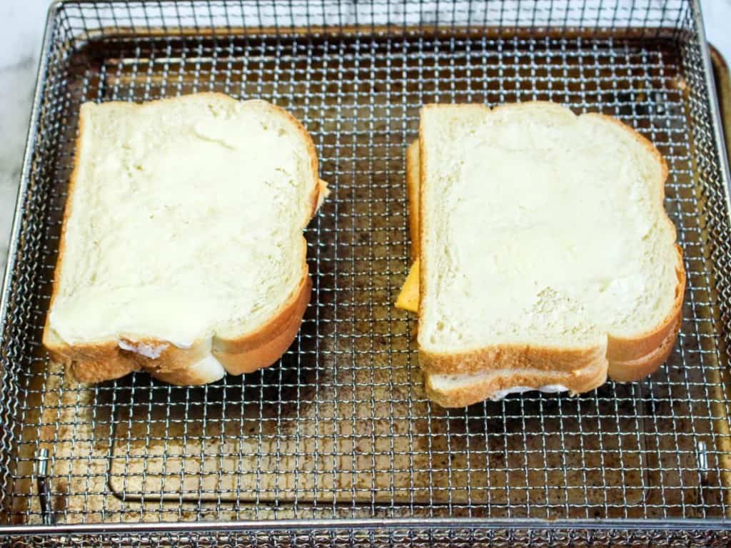 cooking 2 air fryer grilled cheese sandwiches