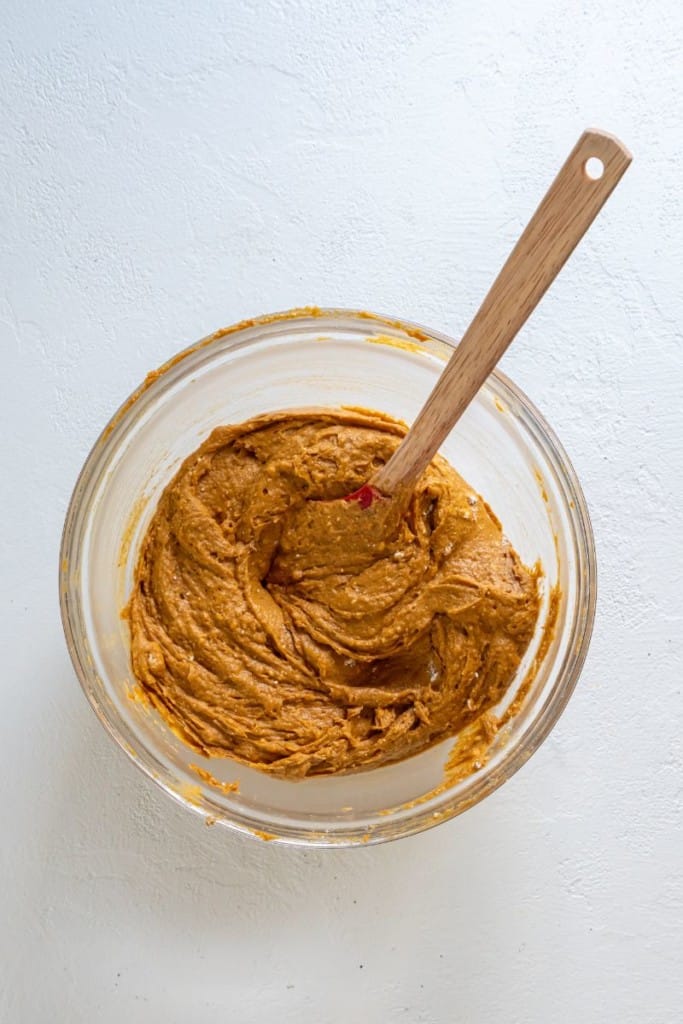 batter for pumpkin muffins in bowl