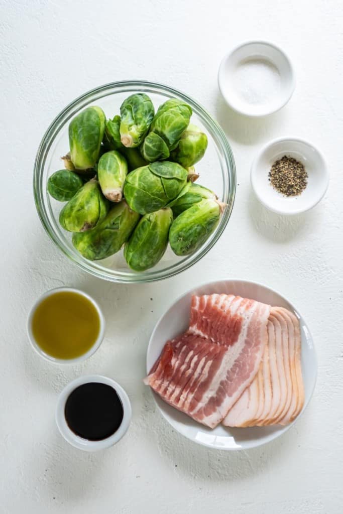 ingredients to make air fryer brussels sprouts with bacon