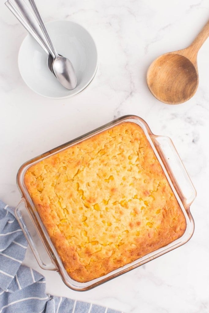 freshly baked corn casserole without sour cream