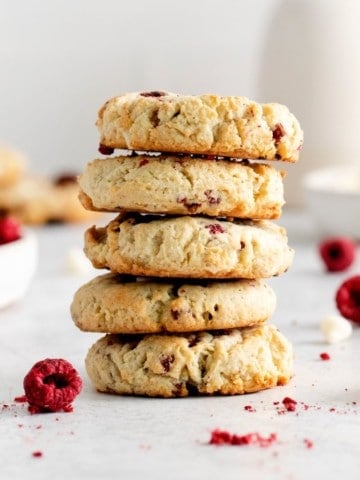 stack of raspberry cheesecake cookies