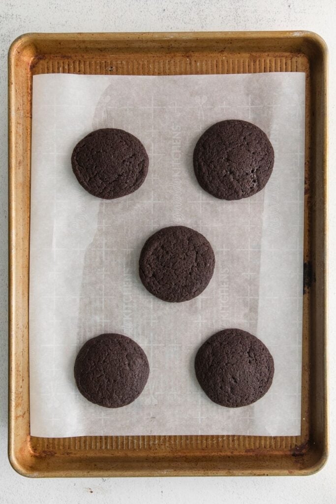 Baked chocolate kisses cookies without the Hershey kiss on top yet.