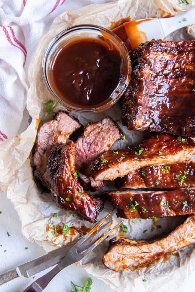 baby back ribs with sauce in a bowl