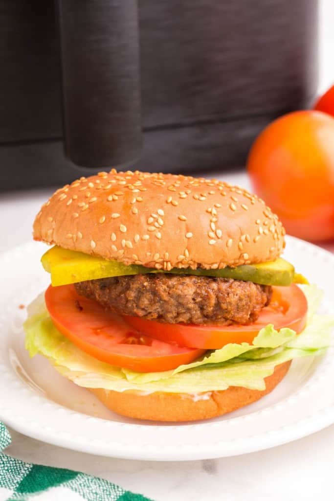 air fryer beyond burger on a plate