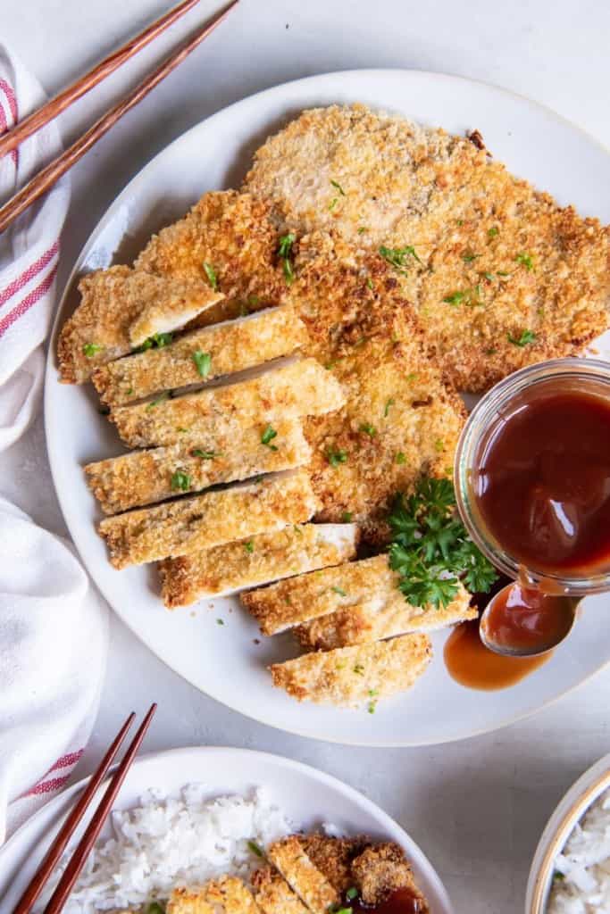 platter with air fryer chicken katsu