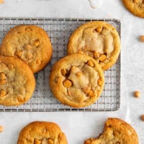 several baked butterscotch chip cookies