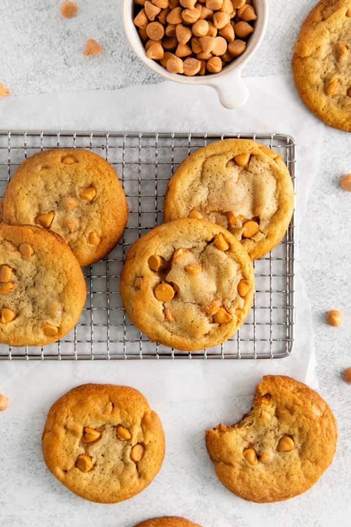 several baked butterscotch chip cookies