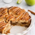 pie dish with cinnamon roll apple pie
