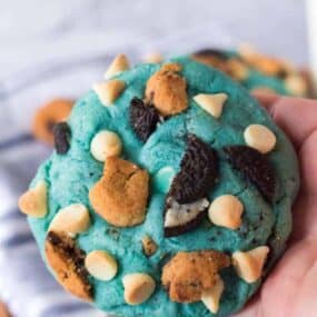 overhead shot of a cookie monster cookie