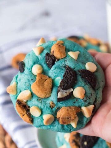 overhead shot of a cookie monster cookie