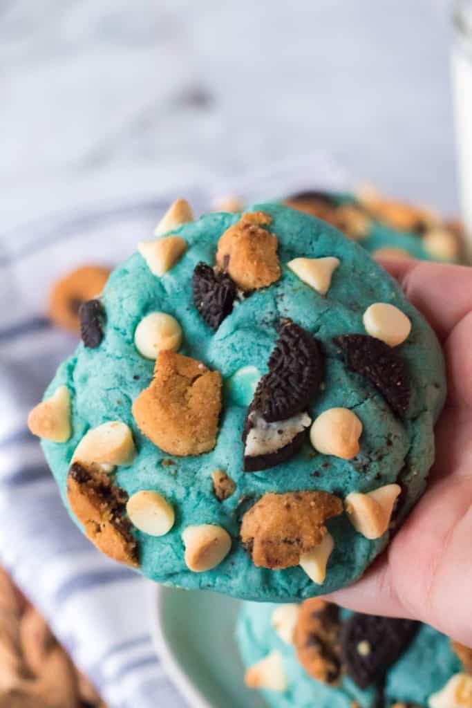 top shot of a cookie monster cookie