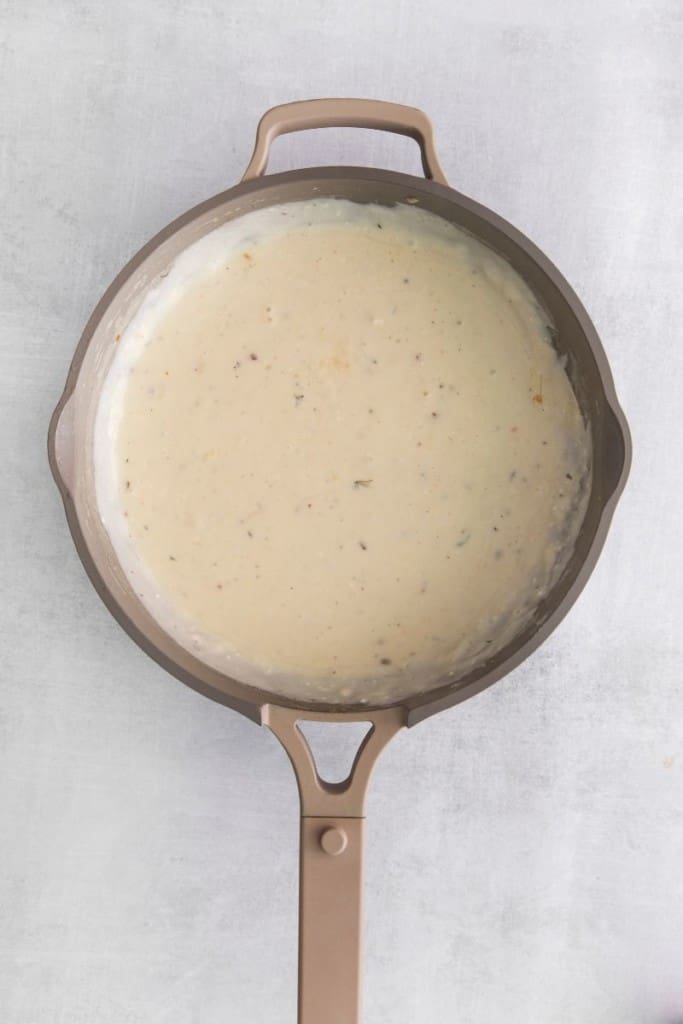 thickened roux in a pan.