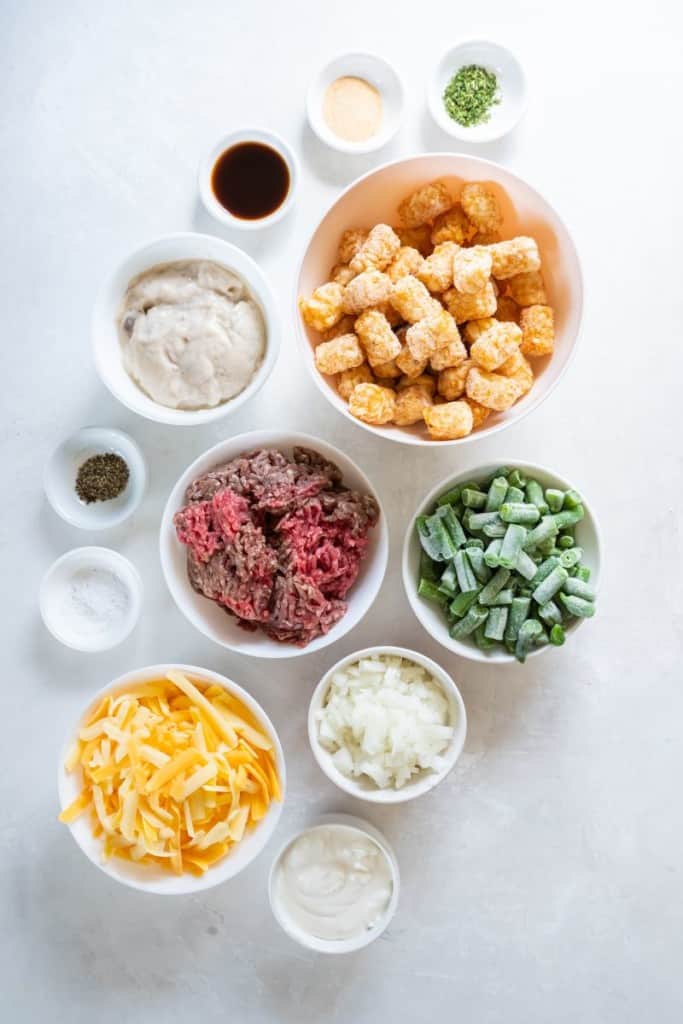 ingredients to make green bean tater tot casserole