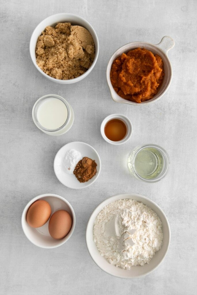 ingredients to make pumpkin bread with cream cheese frosting
