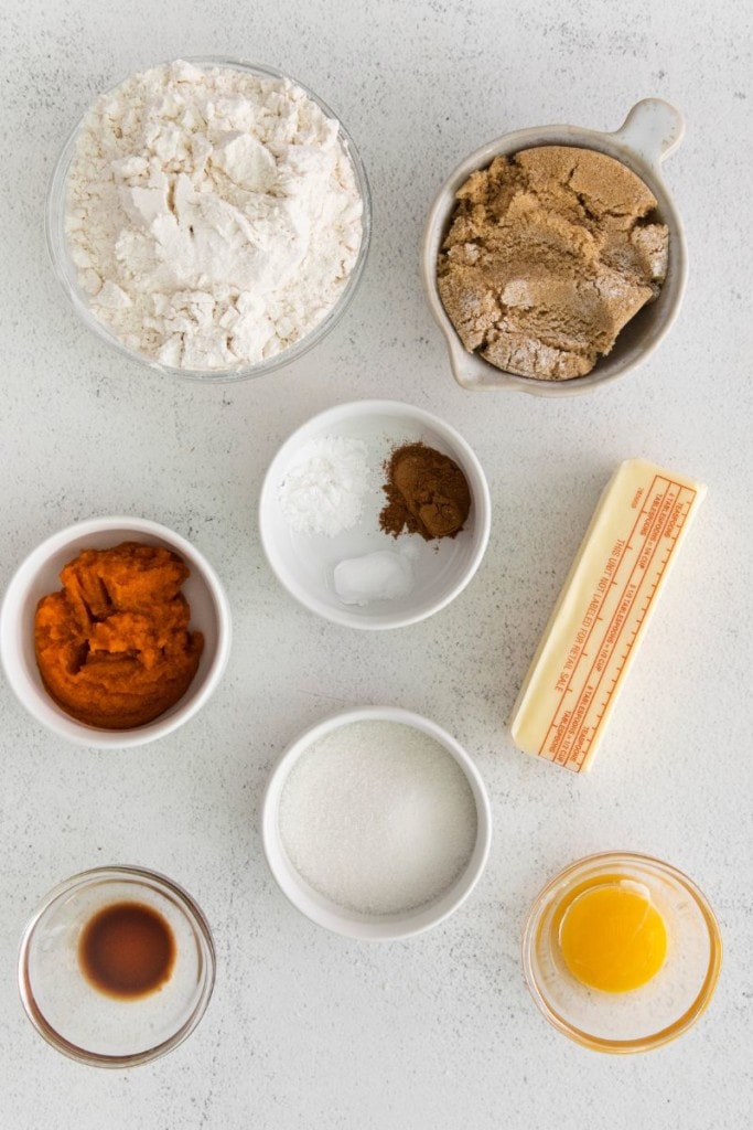 ingredients to make pumpkin snickerdoodles