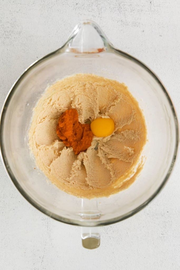 ingredients in a bowl to make pumpkin snickerdoodles