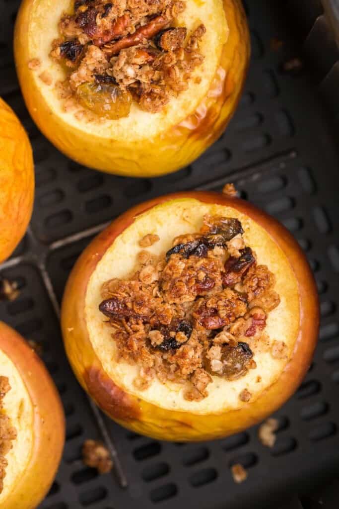 air fryer baked apples with oats in air fryer basket