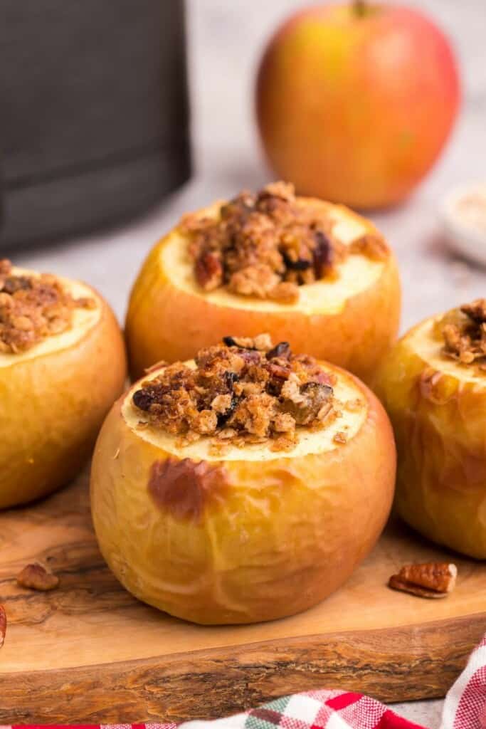 side view of air fryer baked apples